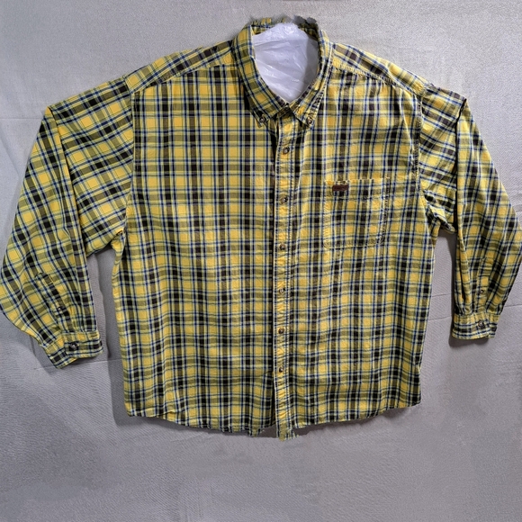 Carhartt Men 2XL Yellow Plaid Long Sleeve Button Front Cotton Western Shirt - Picture 1 of 8